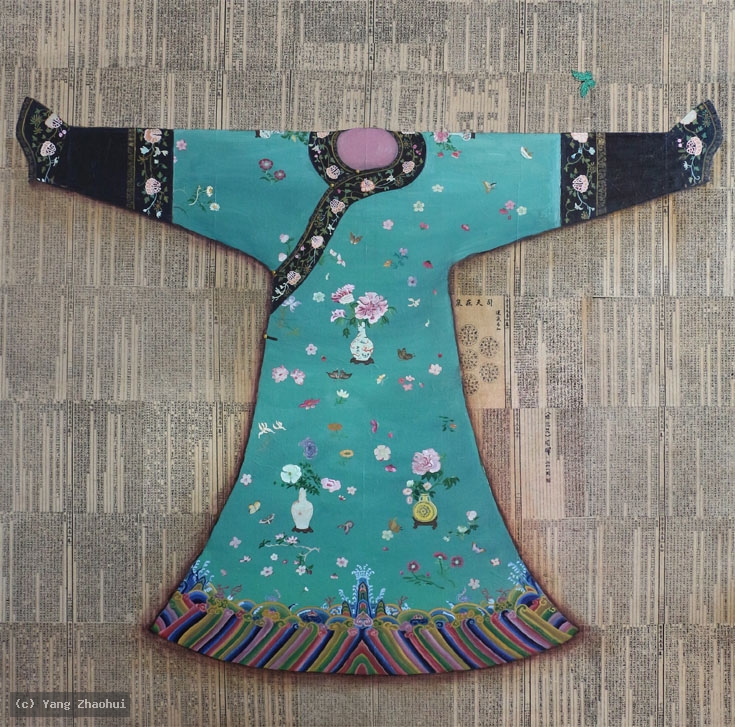 Artist Yang Zhaohui, Artist Zhaohui Yang, Artist Zhao hui Yang, Yang Zhaohui artwork, China contemporary art, original artwork, original painting, Chinese robe, still life, oil painting, acrylic paint