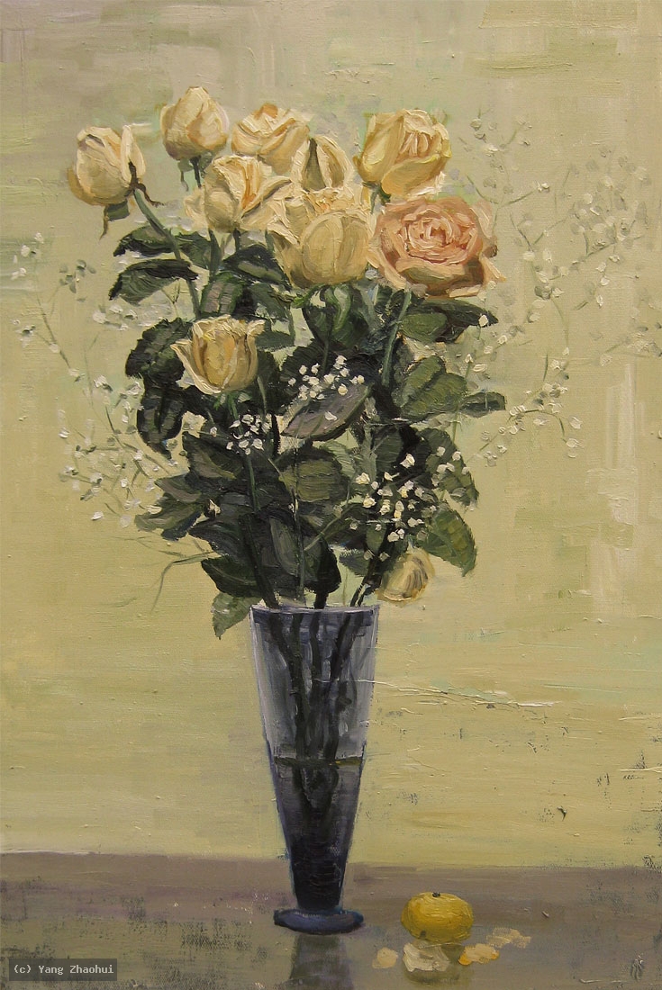 Artist Yang Zhaohui, Artist Zhaohui Yang, Artist Zhao hui Yang, Yang Zhaohui artwork, China contemporary art, original artwork, original painting, Chinese robe, still life, oil painting, acrylic paint