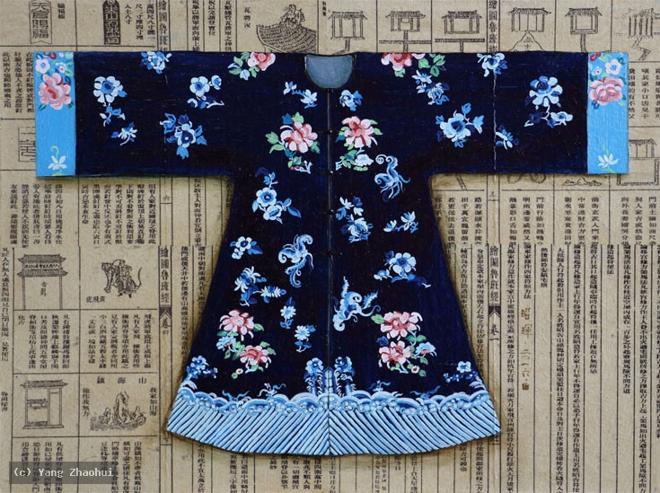 Artist Yang Zhaohui, Artist Zhaohui Yang, Artist Zhao hui Yang, Yang Zhaohui artwork, China contemporary art, original artwork, original painting, Chinese robe, still life, oil painting, acrylic paint