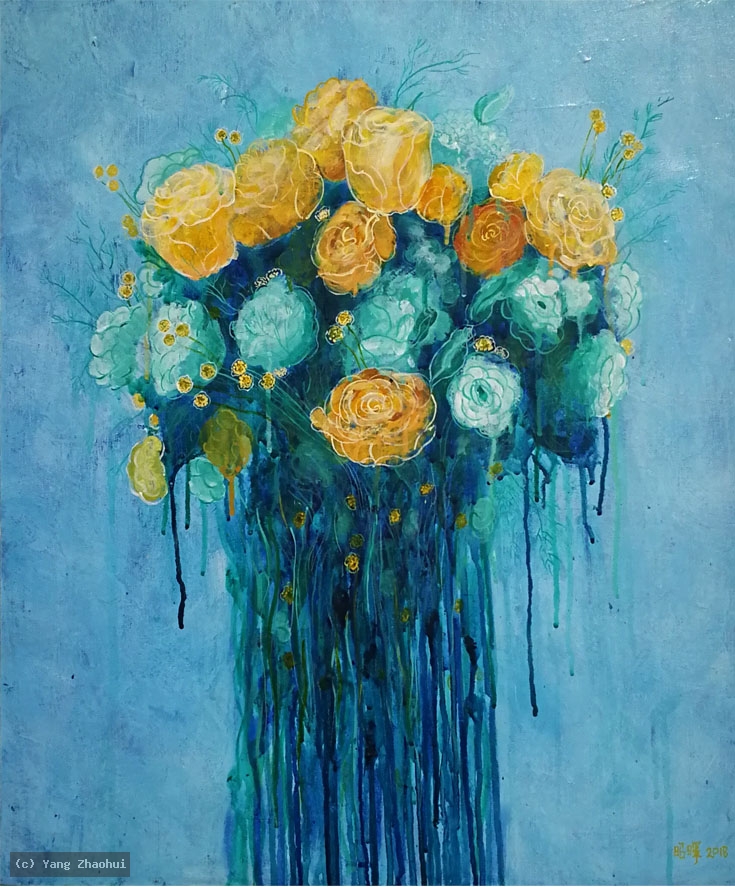 Artist Yang Zhaohui, Artist Zhaohui Yang, Artist Zhao hui Yang, Yang Zhaohui artwork, China contemporary art, original artwork, original painting, Chinese robe, still life, oil painting, acrylic paint
