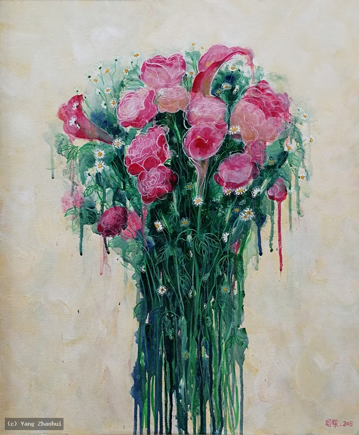 Artist Yang Zhaohui, Artist Zhaohui Yang, Artist Zhao hui Yang, Yang Zhaohui artwork, China contemporary art, original artwork, original painting, Chinese robe, still life, oil painting, acrylic paint
