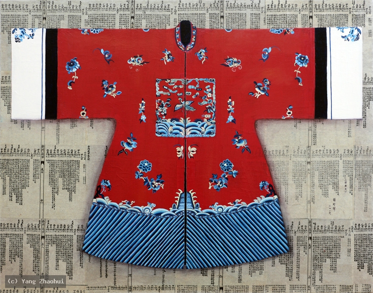 Artist Yang Zhaohui, Artist Zhaohui Yang, Artist Zhao hui Yang, Yang Zhaohui artwork, China contemporary art, original artwork, original painting, Chinese robe, still life, oil painting, acrylic paint